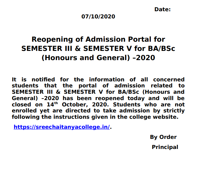(2020.10.08) Reopening Admission Portal for Sem Iii and Sem V